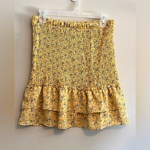Cottagecore Smocked Floral Ruffle Skirt - Medium Yellow Blue southern belle